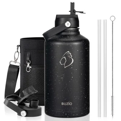 Buzio Duet Series Water Bottle with 2 Lids and Sleeve 1.9L - Starry Black
